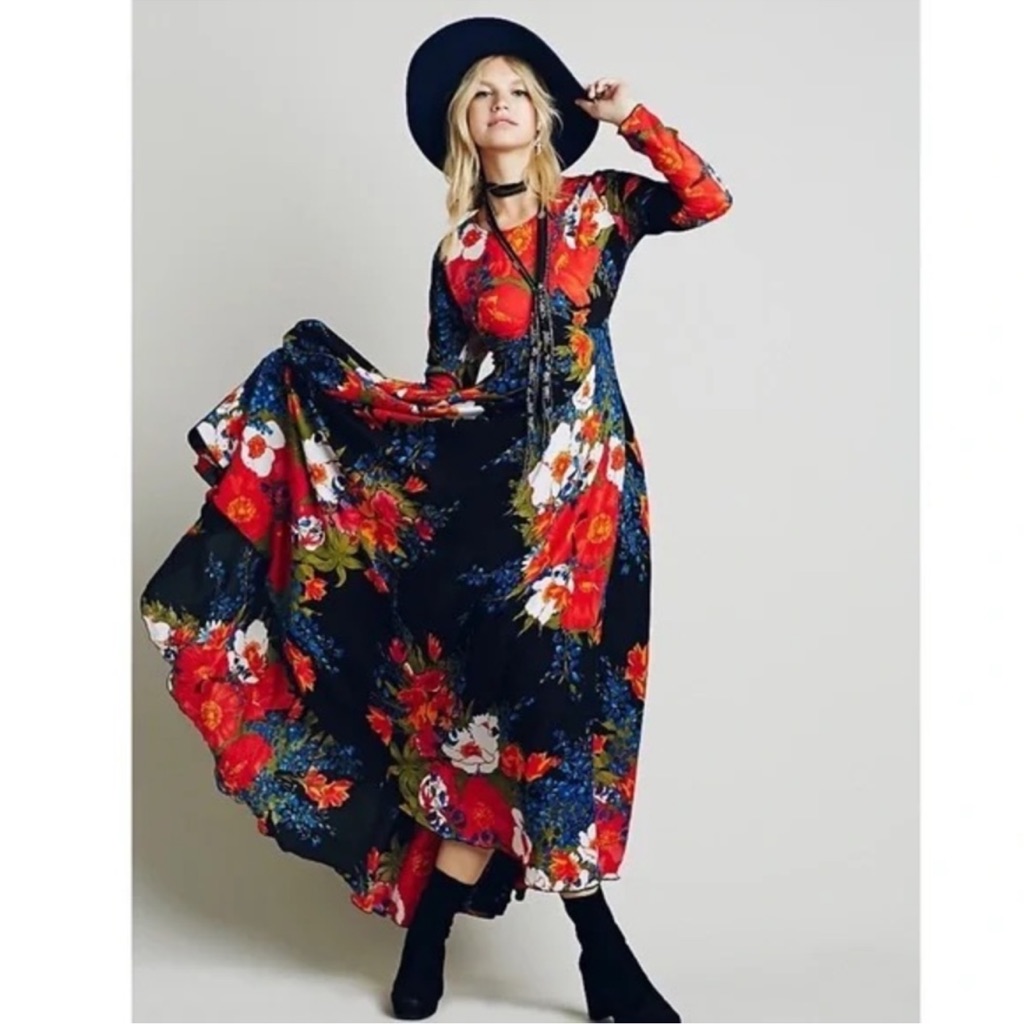 Free People First Kiss Floral Button-Back Maxi Dress